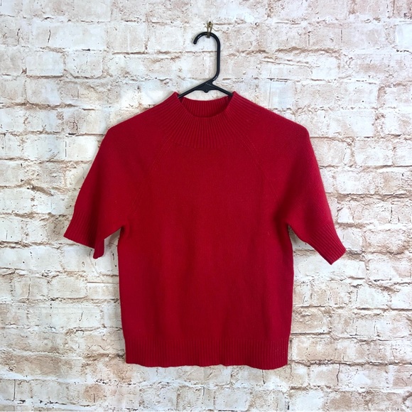 Aqua Sweaters - Aqua Red Short Sleeve Mock Neck Cashmere Sweater Size XS